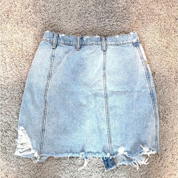 Free People Parker Asymmetrical Criss Cross Demin Wrap Skirt 28 - Picture 3 of 5